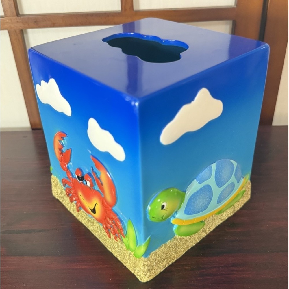 Ocean Themed 3D Ceramic Crab Blue Tissue Bathroom Box Cover Colorful Y2K